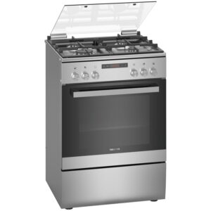 Siemens 4 Burners, Gas Cooker Steel Pan Support, Enamel With Fan 60 x 60 cm Color Silver/Black - HX8P3AE50M - 1 Year Full Warranty.