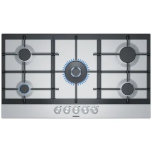 Siemens 5 Gas Burner Built In Gas Hob, Cast Iron Pan Support, 1 Hand Ignition, 90 cm , Color Silver Model - EC9B5QO90M - 3 Years Brand Warranty.