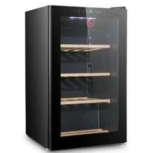 Hoover 34 Bottle Beverage Cooler Wine Fridge Freestanding External LED Touch Control Wooden Racks Double Glazed UV Protection Door Single Temperature Zone Black Model HWC-H34-B | 1 Year Full 5 Years Compressor Warranty.