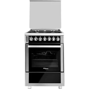 Super General 4 Burners Gas Cooker Full Safety Gas Oven With Rotisserie Automatic Ignition With Fan 60 x 60 cm Color Silver Model - SGC616FSBGOFR - 1 Year Warranty.