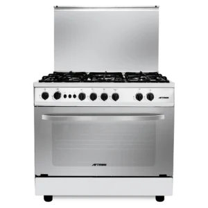 Aftron 5 Burners Gas Cooker Auto Ignition With Self Ignition Thermostat Oven Lamp 90 x 60 cm Color Silver Model - AFGR9060FESD - 1 Year Full Warranty.