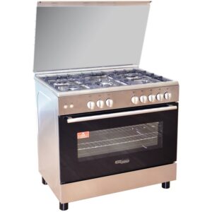 Super General 90x60 5-Burner freestanding Gas-Cooker Rotisserie Thermostat Lamp Tray Stainless Steel Model SGC9070FS | 1 Year Warranty