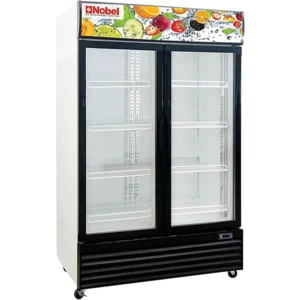 Nobel 1200 Liter Upright Chiller Double Door Sliding Door Light Box Lock And Key Black  Model - NSF1200SD - 1 Year Full 5 Year Compressor Warranty.