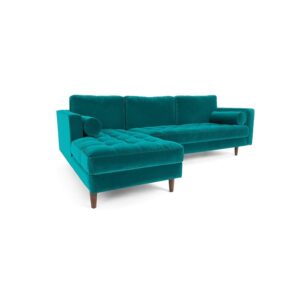 Galaxy Design Velvet Series L-Shape Sofa – Scott Design, Velvet Fabric, Pure Wood Base, Sea Green Color GDFSCT-564-38