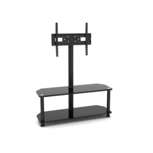 Galaxy 2-Tier Corner-Notched Glass Media Console With TV Mount Bracket 32" - 65" Screen Sizes, 40kg Weight Capacity Black Model - SH 124FS - 1 Year Warranty