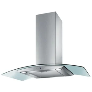 Baumatic Wall Mounted Curved Glass Cooker Hood Electronic Touch Blue LED Control, Twin Aluminium Washable Grease Filters 90 x 60 cm Model - BMECH9WGLSS - 1 Year Full Warranty.