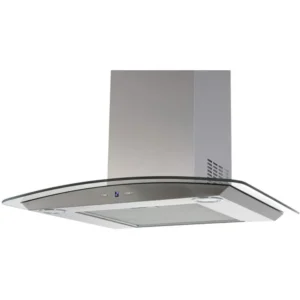Baumatic Curved Glass Wall Mounted Cooker Hood Electronic Touch Blue LED Control, Twin Aluminium Washable Grease Filters 60 x 60 cm Silver Model - BMECH6WGLSS-2 - 1 Year Full Warranty.