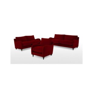 Galaxy Design Sofia Series 6-Person Living Room Set - 3 Seater, 2 Seater & Single Seat Sofa, Velvet Fabric, Pure Wood Base, Red Color GDFLVR-602-64