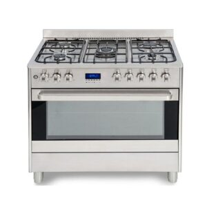 Baumatic 5 Burners Gas Cooker With Electric Oven Cast Iron, Turbo Fan Forced Cooking Function Auto Cavity Cooling Fan 90 x 60 cm Color Silver Model - BMEC9GESSS - 1 Year Full Warranty.