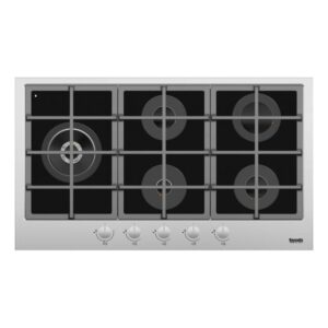 Baumatic 5 Burner Gas Hob ‎Automatic Ignition ‎Heavy Duty Cast iron Pan Stands, 90 x 60 Color Black/Silver Model - BMEH9GBLSS - 1 Year Full Warranty.