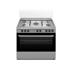 Akai 5 Burners Gas Cooker Freestanding knob Thermostat 2 way, Oven tray, oven grid and fan, Silver Model CRMA-96SC | 1 Year Warranty