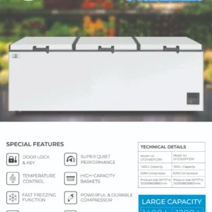 Gratus 1200 Liter Chest Freezer 3 Door Super Quiet Tropicalized Jumbo, External Handle, Inner shelf, Lock Key, Internal LED, White  Model - GFZ1200FCDX1 - 1 Year Full and 5 Years Compressor Warranty.
