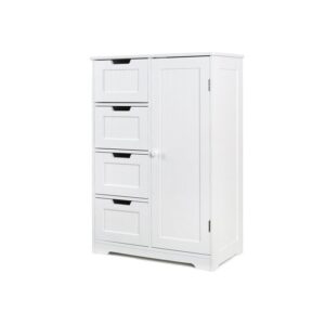Galaxy Bathroom Floor Cabinet – Wooden Side Storage Organizer with 4 Drawers & 1 Cupboard, Off-White