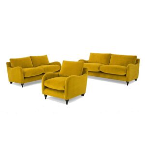 Galaxy Design Sofia Series 6-Person Living Room Set – 3 Seater, 2 Seater & Single Seat Sofa, Velvet Fabric, Pure Wood Base, Gold Color GDFLVR-602-16