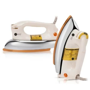 AFRA Automatic Dry Iron, 2kg, Non-Stick Soleplate, Gold Teflon Coating, Heat Distribution, Ergonomic Handle, Thermal Control, 6 Settings, Auto Cut-Off, Model AF-2000DIWH - 2 Year Warranty