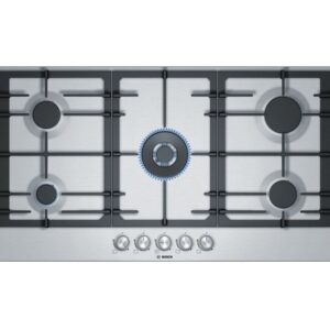 Bosch Serie 6 | Built in Gas Hob, 90 cm, Integrated Controls, 5 Burners, Color Silver Model - PCQ9B5O90M - 1 Year Warranty.