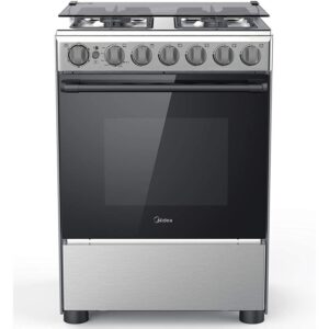 Midea 4 Burners Gas Cooker With Full Safety Auto Ignition Cast Iron Pan Support 60 x 60 cm Silver/Black Model - BME62058FFD-D - 1 Year Warranty.