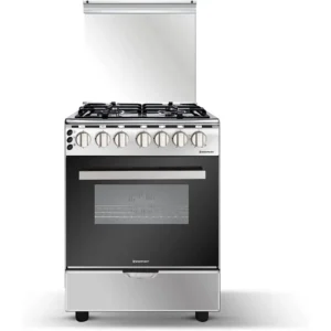 Westpoint 4 Gas Burner Gas Cooker Auto Ignition Convection Gas Oven Cast Iron With Fan Stainless Steel 60 x 60 cm Color Silver Model - WCE6640HDFS - 1 Year Warranty.