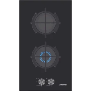 Nobel 30 cm Built-in Hob 2 Gas Burners FFD Cast Iron Grids with Flat, Enameled, Matt Burner Caps Black Glass Model - NBH2101GH  - 1 Year Warranty.