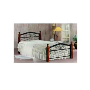 Galaxy Design Metal Wood Bed with Cherry Brown/Mahogany Legs – 90x190 cm