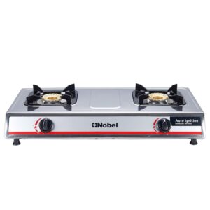 NOBEL Gas Stove, 2 Burner, Brass and Auto Ignition, Stainless Steel, Color Silver Model - NGT2004 - 1 Year Warranty.