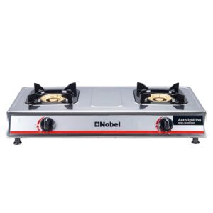 NOBEL Gas Stove, 2 Burner, Brass Auto Ignition, Energy Saving, Color Silver Model - NGT2005 - 1 Year Warranty.