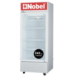 NOBEL 245 Liter Showcase Chiller, Single Door, Light Box, Lock and Key, Color White Model - NSF-245 - 1 Year Full 5 Years Compressor Warranty.