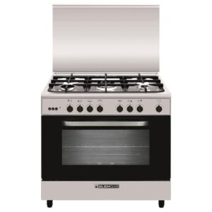 Glemgas 5 Burner Gas Cooker, Cast Iron Grid, Full Safety, 90 x 60 cm Color Silver/Black Model - AL9612GIFSCD - 1 Year Warranty