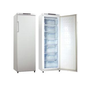 Akai 260 Liter Upright Freezer 6 Drawers 1 Flap External Thermostat Control (Defrost)  White Model - VFMA-260D - 1 Year Full 5 Years Compressor Warranty.