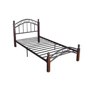Texas Wooden Steel Single Bed with Mahogany Legs | Model TF (90 x 190 cm)