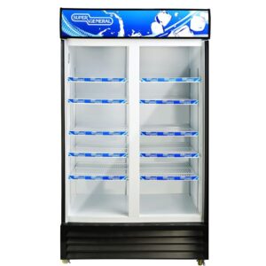 Super General 1000 Liter Double-Door Chiller, Upright Beverage-Showcase, Energy-saving, Low-noise, Black Model SGSC1018IF | 1 Year Full 5 Year Compressor Warranty.