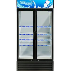 Super General 800 Liter Double Door Showcase Chiller Upright Beverage-Showcase Energy-saving, Low-noise White/Black Model - SGSC818IF | 1 Year Full 5 Year Compressor Warranty.