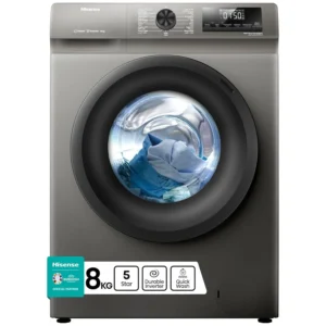 Hisense 8 Kg Front Load Washing Machine, Inverter Motor, 1200 RPM, Quick 15’, Drum Clean, Pause Add, Color Titanium Grey Model - WFQP8012T - 1 Year Warranty.