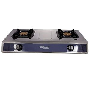 Super General 2 Burner Table Top Gas Stove Knob Control ‎Power Cord, Burner Heads Silver Model - SGB02SS | 1 Year Warranty.