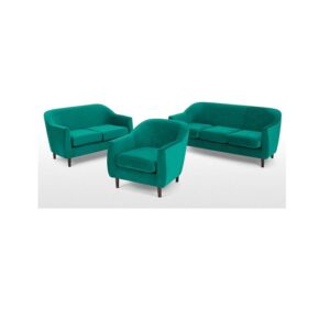 Galaxy Design Tubby Series 6-Person Living Room Set - 3 Seater, 2 Seater & Single Seat Sofa, Velvet Fabric, Pure Wood Base, Turquoise (Ferozi) Color GDFTBY-602-54