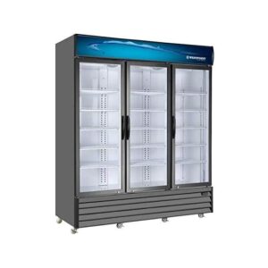 WestPoint 3 Door Glass 1800 Liter Showcase Chiller No Frost ,Uniform Cooling, Tempered Glass, Wire Shelves Top Canopy Light, With Wheels, Metalic Hinges, Lock Key, Spacious Color Black Model - WPSN18017RT3 - 1 Year Full 5 Years Compressor Warranty.