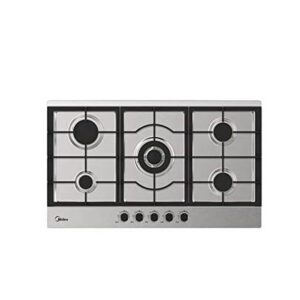 Midea 90X51Cm Built-in Gas Hob 5 Burner Knob Control Auto Ignition Silver Model 90G50ME005-SFT | 1 Year Full Warranty