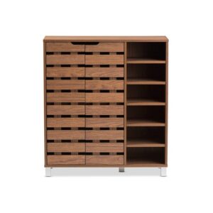 Galaxy Design Eloise Modern & Contemporary Beech Wood 2-Door Shoe Cabinet with Open Shelves, Walnut