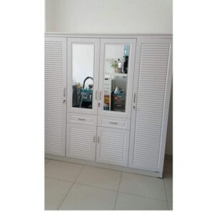 4 Door Wooden Wardrobe With 4 Drawers At the Bottom 200 x 200 x 55 cms White
