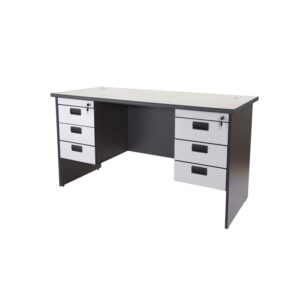 GALAXY DESIGN Double Pedestal Desk – Bold and Efficient Office Desk Organiser with Grommets and Fixed Drawer Compartments 180cm, Beige/Grey